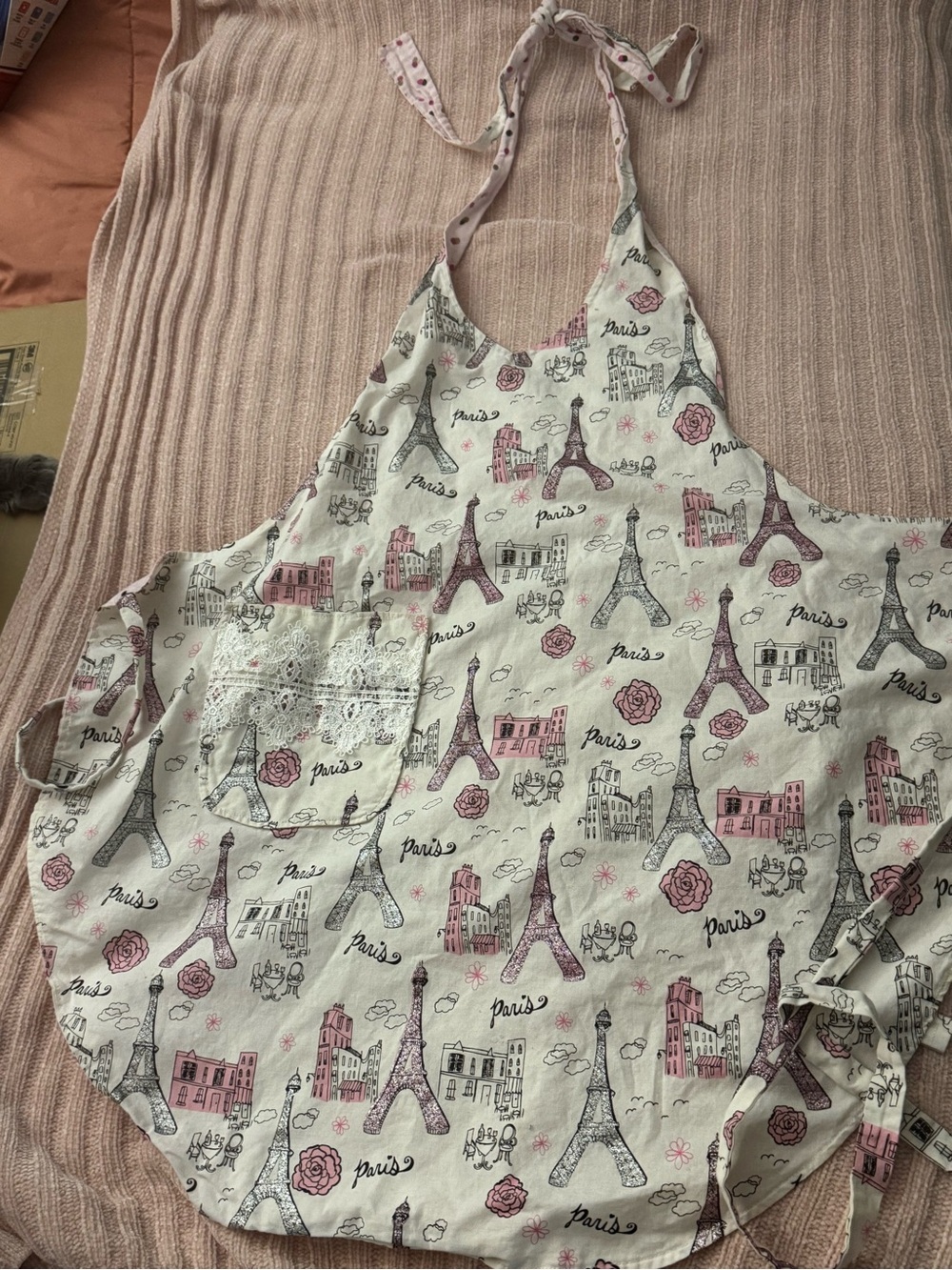 Paris Eiffel Tower Floral Cotton Apron - Pink & Gray